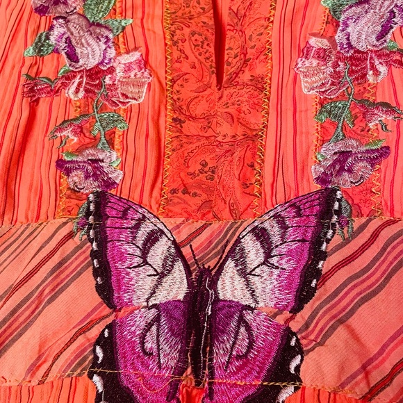 White Label Johnny Was Orange 3 J Workshop Sleeveless Dress with Large Butterfly - Picture 8 of 15